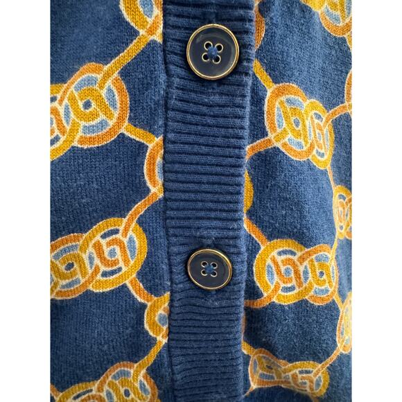 J McLaughlin Kristyn Cardigan XS Blue Heraldic Knot Print Button Front Sweater - Picture 7 of 11